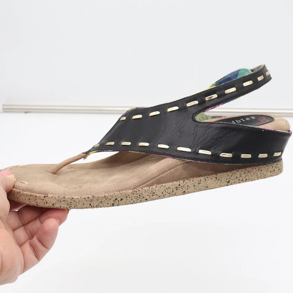 Modzori Sandals Womens 9 Reversible Thong Wedge Multicolor Black Woven Excellent